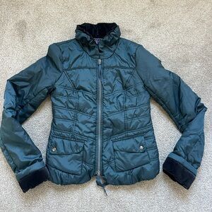 Vintage Free People y2k Emerald Blue Quilted Puffer Velvet Jacket